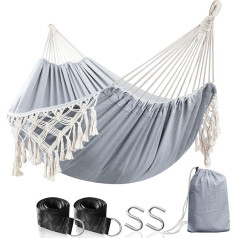 Anyoo Hammock Outdoor Tassels Hammock with Tree Straps, Comfortable and Breathable Cotton Hammock with Carry Bag for Patio Balcony Yard Garden