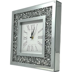 Touch of Venetian Wall Clock Loose Diamond Vintage Crystal Crushed Diamond Mirror Jewel Roman Wall Clock for Home Office Living Room Office Cafe Hotel Decoration Silver