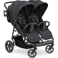 hauck Uptown Duo Twin Buggy for Children from Birth to 15 kg (approx. 3 Years) with Reclining Function, Drink Holder, UPF 50+, 2 Baskets up to 3 kg each, Foldable (Melange Black)