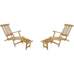 SAM Puccon Garden Lounger, Adjustable Sun Lounger, Solid Teak Wood, Folding Deck Chair, Wooden Lounger, Ideal for Balcony, Patio and Garden Set of 2