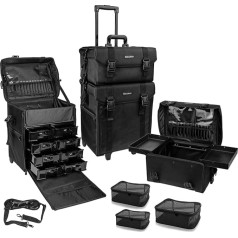 SHANY Cosmetics 2 Compartments Makeup Case Soft Black with 3 Piece Organizer Mesh Pockets