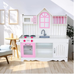 WOODENFUN Large Play Kitchen for Children 3-8, Wooden Kids Play Kitchen Playset Chef Pretend Play Set for Toddlers, Toy Kitchen Gifts for Boys Girls