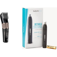 BaByliss Men Power Glide Hair Trimmer E974E, 26 Cutting Lengths (0.5 mm - 25 mm), 60 Min. Battery Life & MEN E650E Nose and Ear Hair Trimmer