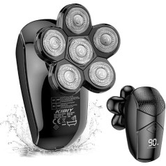 Bald Razor Men's Electric, Kibiy 5-in-1 LED Head Shaver, IPX7 Waterproof Head Shaver for Bald with 6 Rotating Shaving Heads, Beard Nose Hair Trimmer Care Kit, Type-C Rechargeable