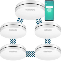 Aroha Smart Connect & Link WiFi Smoke Detector Networked - 10 Year Battery - Fire Alarm - Fire Alarm Networkable with App Tuya & Smartlife - Set of 5