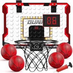 TEMI Indoor Basketball Hoop, Mini Basketball Hoop with 4 Balls, Over the Door Basketball Hoop for Kids and Adults, Basketball Toy for Boys Girls Age 3 4 5 6 7 8 9 10 11 12