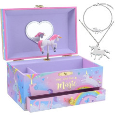 Jewelkeeper Jewellery Box with Unicorn Music Box, Plastic and Stainless Steel, 3 Unicorn Gifts for Girls, Ideal for Jewellery Storage, 13.3 x 10 x 18 cm, Pink