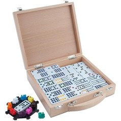 Engelhart - 250150 - Mexikanischer Dominozug D12 - Mexican Train Domino mit hochwertigem Holz Koffer, Doppel 12 Version