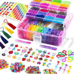 Loom Bands Set XXL Case with Rich Accessories Over 15000+ Rubbers in 28 Colours Including Necklaces, Rings and Elastic Band Bracelets Make Yourself Rubber Craft Set Children from 6 Years