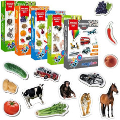 Magdum 110 Zoo + Farm Animals + Fruit + Vegetables + Transport Photo Magnets Children for Magnetic Board - Magnetic Toy Children - Fridge Magnets Children - Toy from 3 Years - Educational Games from 3