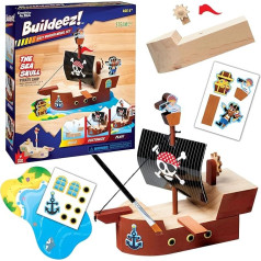 Creativity for Kids BUILDEEZ! Simple Wooden Model Kit: Pirate Ship, Sea Skull - DIY Arts & Crafts Kit, STEM Toy and Gift for Kids, Boat Toy for Boys Aged 5-8 Years and Up