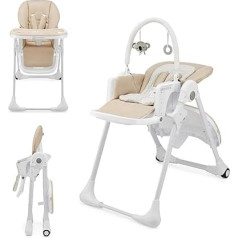 Kinderkraft TUMMIE 2-in-1 High Chair, Baby Chair, Combination High Chair, from the First Months of Life, Footrest, Half Position, PU Cover with Toys, Beige