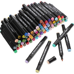 HAWILLOSCH 1 Set of 80 Highlighters, Portable Drawing Pens, Acrylic Pens, Marking Brush with Heads, Drawing Pens with 80 Colours, Creative Double-Headed Pens, Thick Marking Pen, Plastic, Black