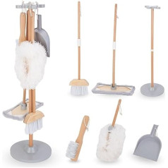Mamabrum - Wooden Cleaning Kit, Wooden Storage Stand, Shovel, Broom, Mop with Soft Pad, Duster Children's Cleaning Set Wooden Children's Broom Set