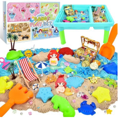 Herenear Sand Sandbox Set, Gifts for Girls, Mermaid Play Sand Case with 1200 g, Beach Tools, Sensory Sand Toy, Magic Sand, Children's Craft Sets Gift