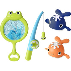 BSTCAR Baby Bath Toy, 3 Clockwork Toy Whale with 1 Fishing Net and 1 Fishing Rod, Floating Whales Bath Toy from 1 2 3 Years