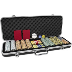 DA VINCI Monte Carlo Poker Club Set of 500, 14g, 3 Colour Chips with Black ABS Case, Cards, 2 Cut Cards, Dealer and Blind Buttons