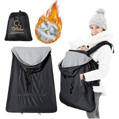 Orzbow Winter Carry Cover for Baby Carriers, Universal Rain Cover for Slings with Bag, Removable Hood with Drawstring, Polar Fleece Lining, Lower Zip, Waterproof (Black Dino)