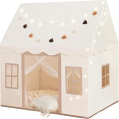 NIUEVLRS Kids Tent with Cushion, Play Tent for Indoor and Outdoor Play Tent for Girls and Boys from 3 Years, Toddler Kids Tent, 132 x 90 x 132 cm, with Star Lights and Flags