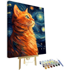 TISHIRON Cat Paint by Numbers Adult Animals DIY Adult Paint by Numbers Kits on Canvas Starry Sky Oil Hand Painting with Brush and Acrylic Pigment Crafts 40 x 50 cm (Frame)