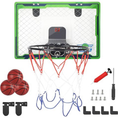 DBREAKS Mini Basketballkorb mit Elektronische Anzeigetafel und Licht, Indoor Hoop Basketballkorb für Kinder, Basketballkörbe Tür mit 3 Bällen, Wandmontage Basketball Reifen fürs Zimmer, ab 3+ (Grün)