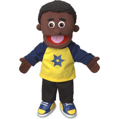 Jordan, Schwarze 40cm Handpuppe für Kinder von Silly Puppets | Mit Beweglichem Mund Und Armen | Abnehmbare Handwaschbare Kleidung