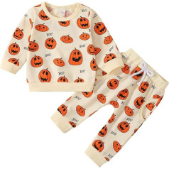 LTWOTEJNG Toddler Boys Girls Halloween Long Sleeve Pumpkin Prints Pullover T Shirt Sweatshirt Tops Trousers Outfits Pyjamas Boy 86