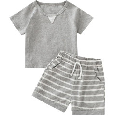 Christening Suit Boy Baby 92 Toddler Baby Outfits & Set Plain Short Sleeve T-Shirt and Striped Shorts Summer Outdoor Casual Suit Letter Set