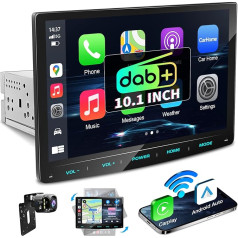 URVOLAX DAB+ Car Radio with Blister Screen, 10.1 Inch Wireless Apple Carplay Android Car, 1 DIN Bluetooth Car Radio Touch Display, Car Play Monitor with MirrorLink/Navi/RDS/FM/AM/SWC/EQ/Reversing