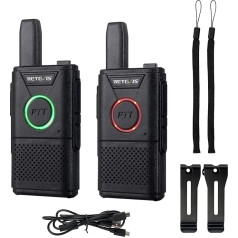 Retevis RT618 Radio Mini Emergency Walkie Talkie License Free 16 Channels VOX Dual PTT Ultra Thin PMR Radio Set Rechargeable USB Charging Cable (1 Pair, Black)