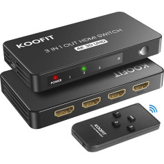 HDMI Switch 3 in 1 Out, HDMI Splitter 4K HDMI Switch with Remote, HDMI Switcher Car HDMI Multi Connector Supports 4K 3D UHD, Switch HDMI for PS5, PS4, PS3, DVD, Blu-ray, Xbox, Fire Stick, PC, TV