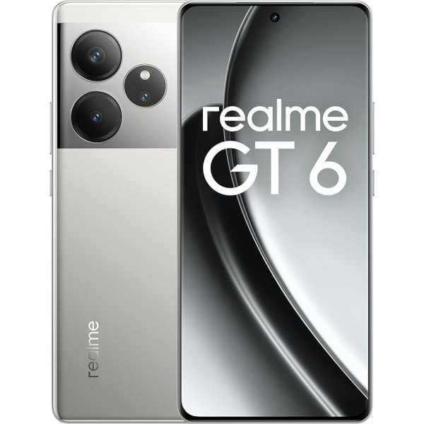 realme GT 6 5G Smartphone, 50MP LYT-808 Main Camera, Snapdragon 8s Gen3 Processor, 120Hz 6.78 Inch 6000nit Ultra Bright Display, NFC, Dual SIM, 12 + 256 GB, Silver (Without Charger)