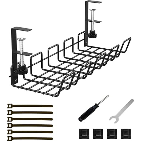 Cable Duct Desk, Desk Undertable Cable Management, 38 cm, Sturdy Table Cable Holder for Cable Tidy, Metal Cable Holder, Cable Tray Table for Desks, Offices and Kitchens