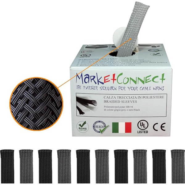 MarketConnect® Expandable Cable Sheath Diameter 6 mm, Length 30 m • For Collecting and Hiding Cables • Ideal for Desk and TV • Grey • Industrial Small