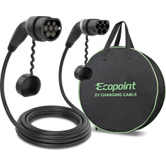 ECOPOINT EV Charging Cable - Type 2 to Type 2 Car Battery Charger Cable for Electric Vehicles - IP55 Waterproof and Leakage Protection - Female to Male EV Power Cable (Grey, 32A 22kW 5M)