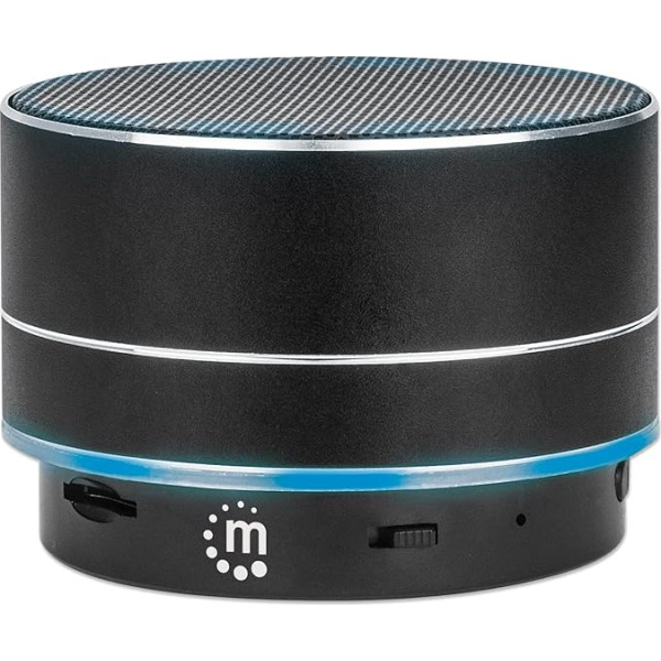 Manhattan Metallic LED Bluetooth Portable Wireless Outdoor Mini Speaker, Perfect for Travel, Black, Compatible with Smartphone, Tablet, PC, Microphone, 165310