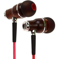 Symphonized NRG 2.0 Premium IN Ear KOPFHÖRER Ohrhörer aus edlem Holz und Mikrofon - Geräuschisolierende Ohrstöpsel für Zuhause und Unterwegs, perfekt zum Musikhören oder beim Sport (Rot)