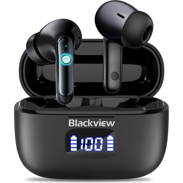 Blackview AirBuds 8 Bluetooth Headphones, Wireless Bluetooth 5.3, LED Display, Dual Noise Cancelling Headphones in Ear, Touch Sensors in Ear Headphones, IPX7/400mAh/USB Type-C