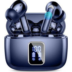 Bluetooth Headphones, Wireless Bluetooth 5.3 In-Ear Headphones with 4 ENC Noise Cancelling Mic, 2024 Wireless Headphones, 48H Deep Bass, IP7 Waterproof Earphones, LED Display, Dark Blue