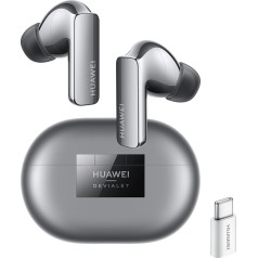 HUAWEI FreeBuds Pro 2 Bluetooth Headphones, Hi-Res Audio, Dual Speakers, Active Noise Reduction 47dB, Adaptive EQ, Connection 2 Devices, IP54, Silver Frost, with AP52 Adapter