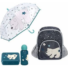 Sterntaler Nursery Set with Backpack, Lunch Box, Water Bottle & Umbrella, Starter Set with Animal Motifs, Polar Bear Elia