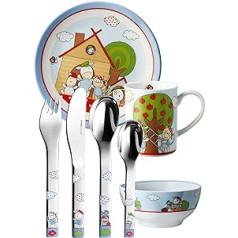 Puresigns Kindergeschirr Set FERME - Bezauberndes 7-teiliges Geschirrset im Bauernhof-Look für Kinder - kindgerecht & spülmaschinenfest Fantasievolles Besteck für kleine Entdecker