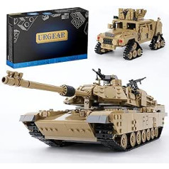 URGEAR M1A2 Tank Building Blocks Kit - 2 in 1 WW2 Military Armed Set, Armoured Vehicle & M1A2 Tank Model, Compatible with Lego Tank for Adults (1463 Pieces)