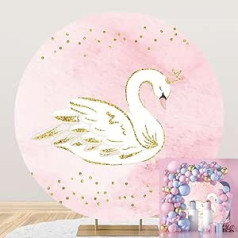 Renaiss 2.3 x 2.3 m Golden Glitter White Swan Round Backdrop Gold Dots Pink Round Background Cover Baby Shower Children Girls Birthday Party Decoration Polyester Photography Props