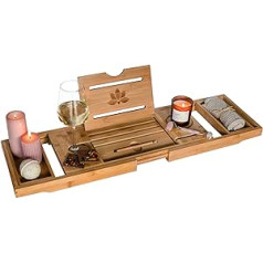 Veliatte Extendible Wooden Bath Shelf 70-105 x 23 x 4 cm - Bamboo Bathtub with Stand and Pen for Tablets and Phones - Wine Holder Bathtub - Bath Table - Tablet Holder Bath