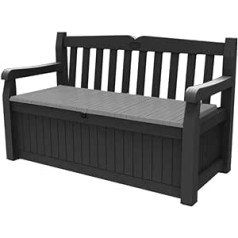 Keter Sitzbank Eden für Balkon und Garten, Gartenbank mit integrierter Kissenbox mit 265 l Stauraum, 140x60x84cm, wetterfest, pflegeleicht, grau, Outdoor, Holzoptik