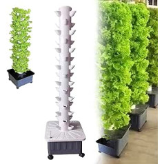 CAZARU Hydroponic System 45 Holes, 15 Tier Hydroponic Grow Kit, Earth Free Growing System, Aeroponic Tower with Hydration Pump, Timer, Adapter, Seed Bed and Net Pots
