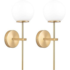 Peskoe Pack of 2 Wall Lamp/Wall Lamp, Unconnected Copper-Gold White Glass Ball, Wireless Lamp for Bedroom, Living Room, Bathroom and Hallway (Color : Gold)