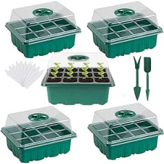 XinxuJ Indoor Greenhouse Propagation Box, Pack of 5 60 Grid Propagation Trays, Seedling Starter, Mini Greenhouse Propagation Set, Seedling Trays, Seed Propagator Box with Lid for Plant Germination