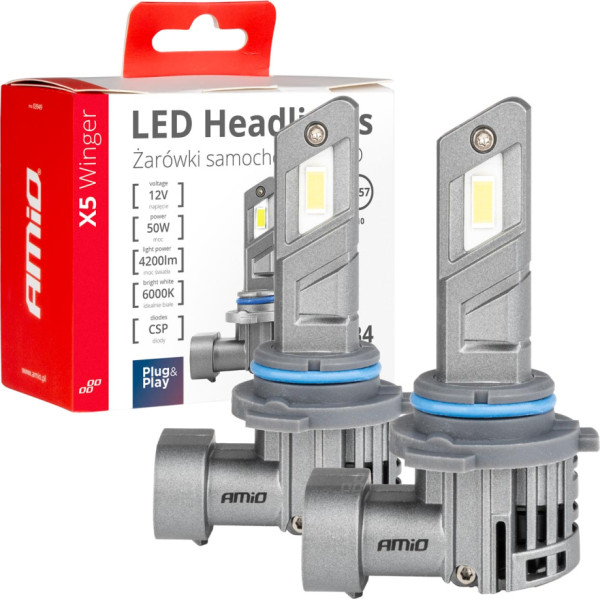 LED car bulbs x5 series winger hb4 6000k canbus amio-03949